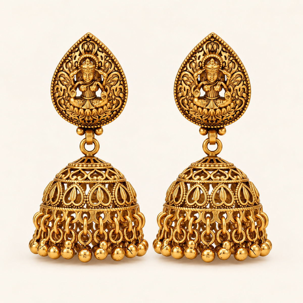 Maa Lakshmi plain gold jhumka earring