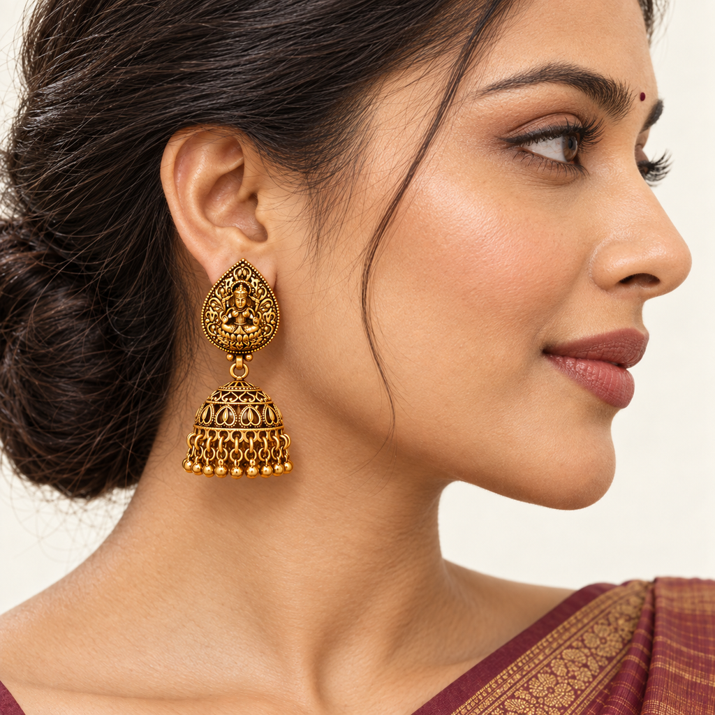 Maa Lakshmi plain gold jhumka earring