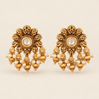 Floral antique gold pearl drop kundan earring