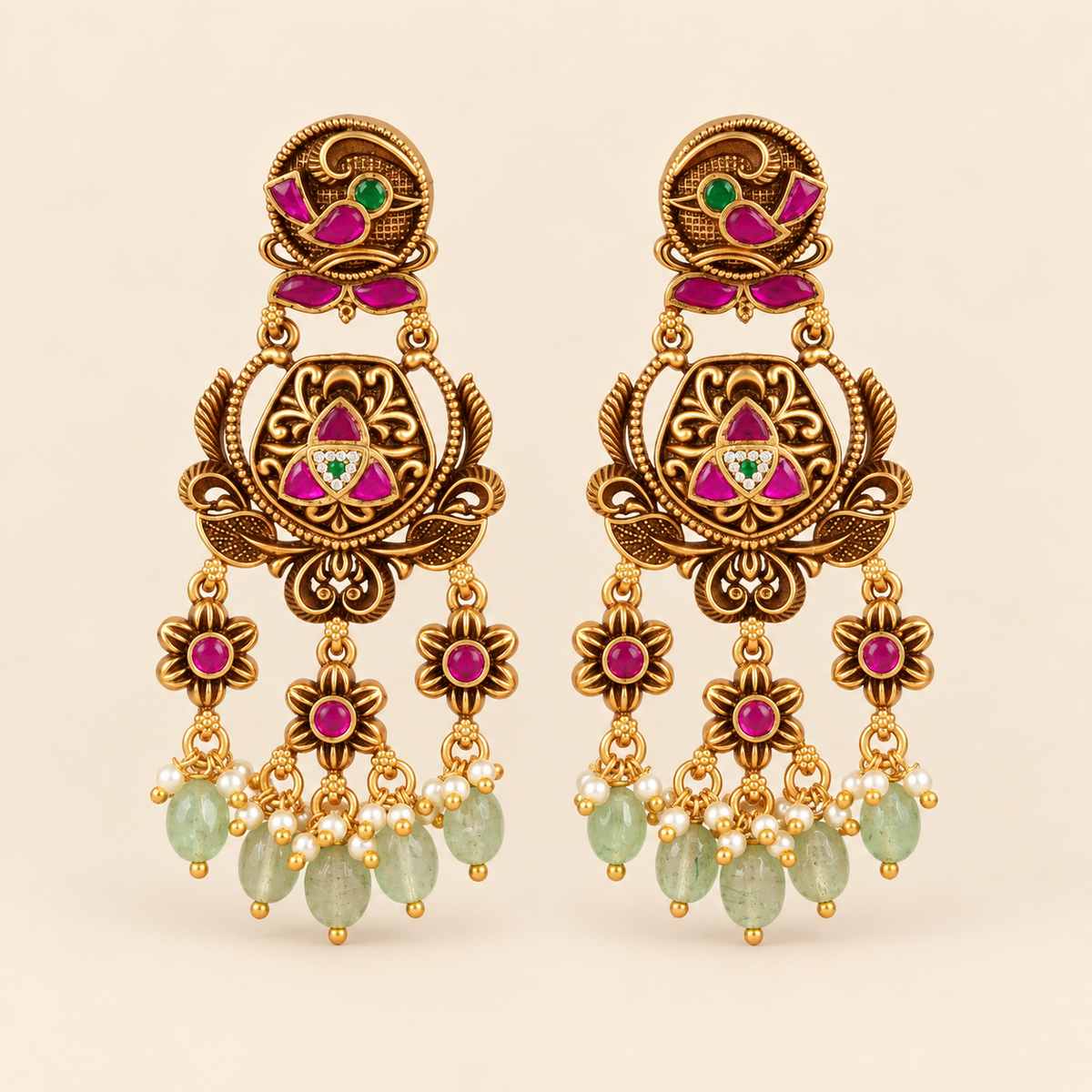 Beautiful long stone antique gold dangler earring