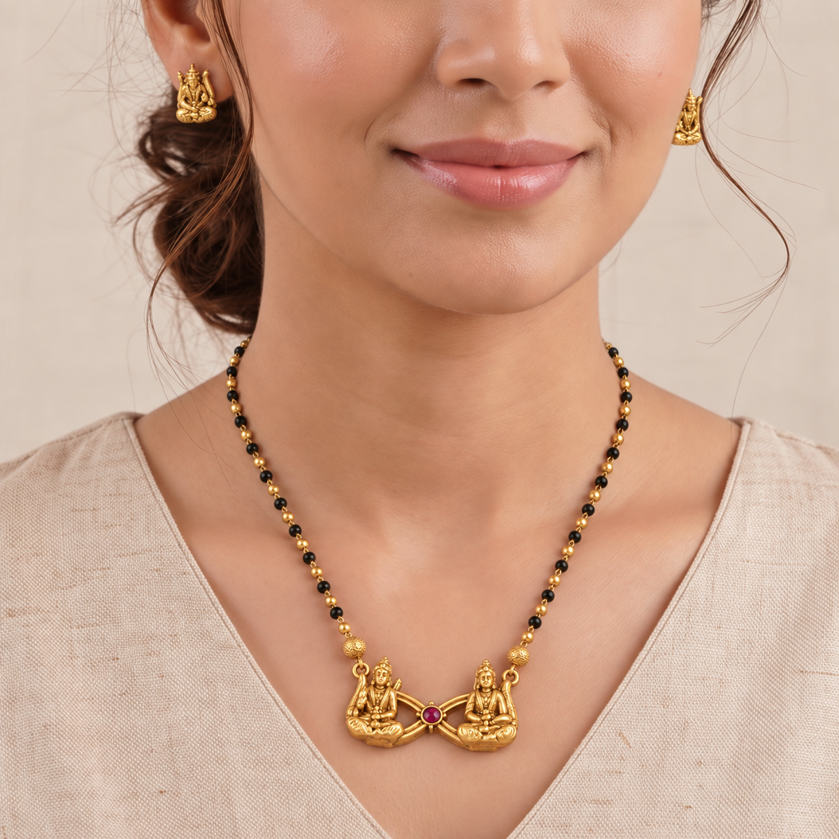 Traditional antique gold ram sita infinity mangalstura set