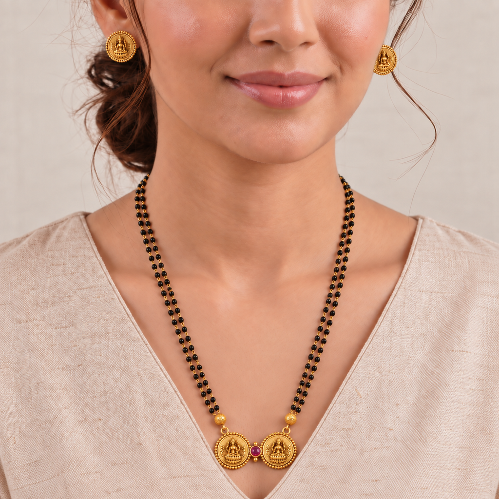 Stunning antique gold maa lakshmi mangalstura set