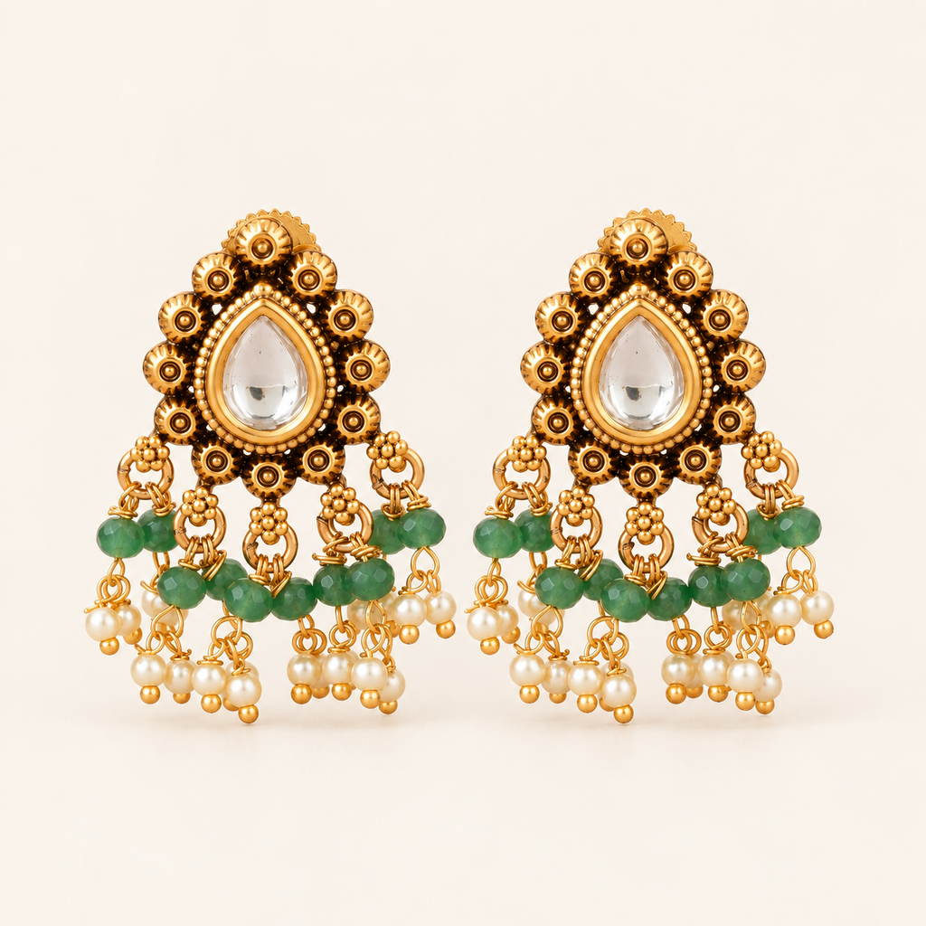 Antique Gold Stone Drop Kundan Earring