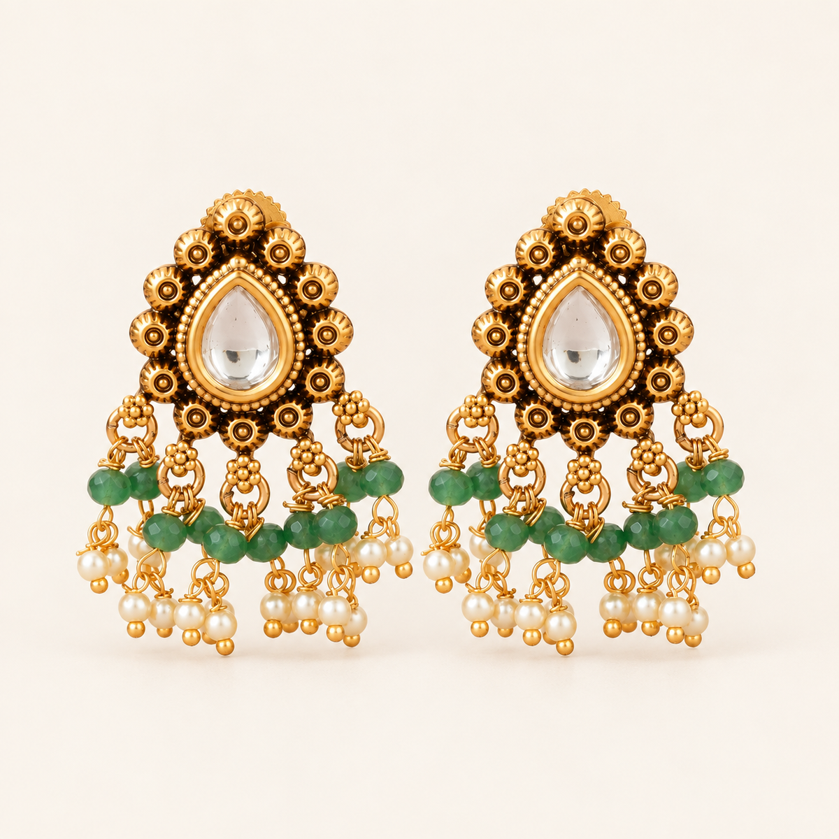 Antique Gold Stone Drop Kundan Earring