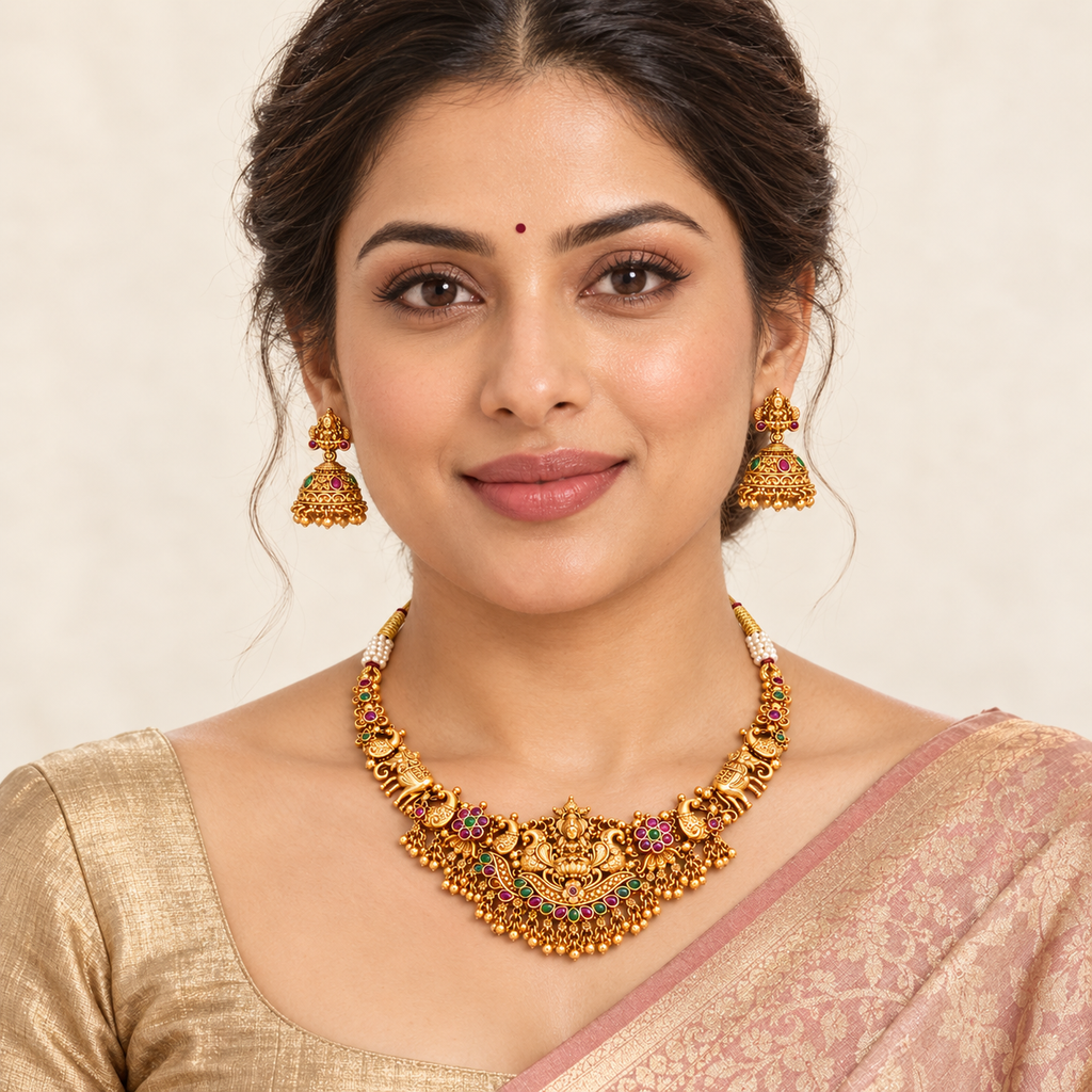 Stunning antique gold maa lakshmi necklace set