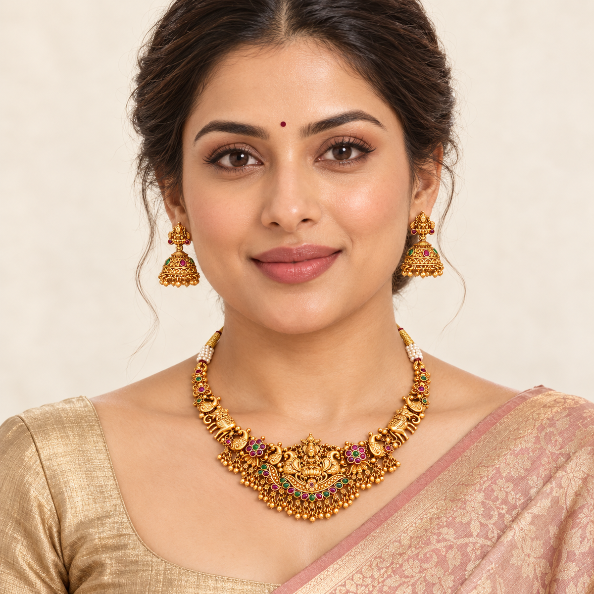 Stunning antique gold maa lakshmi necklace set