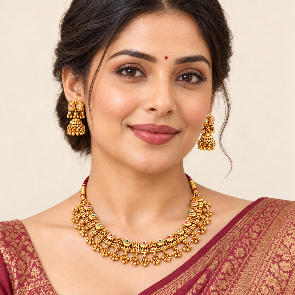 Stunning stone antique gold necklace set