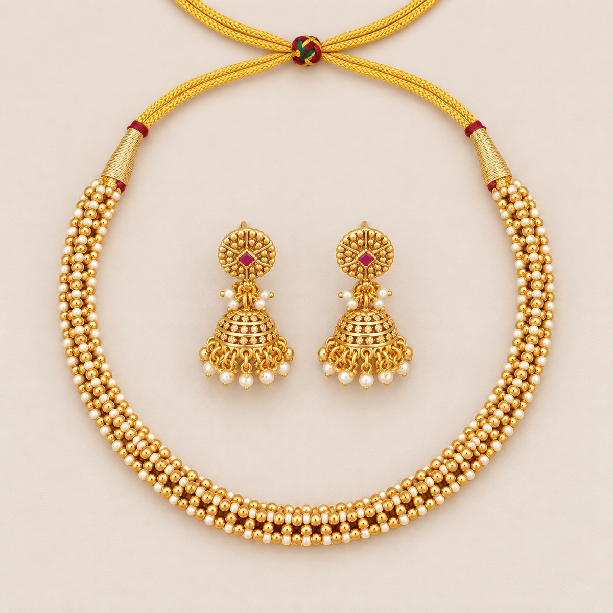 Beautiful pearl gold necklace set