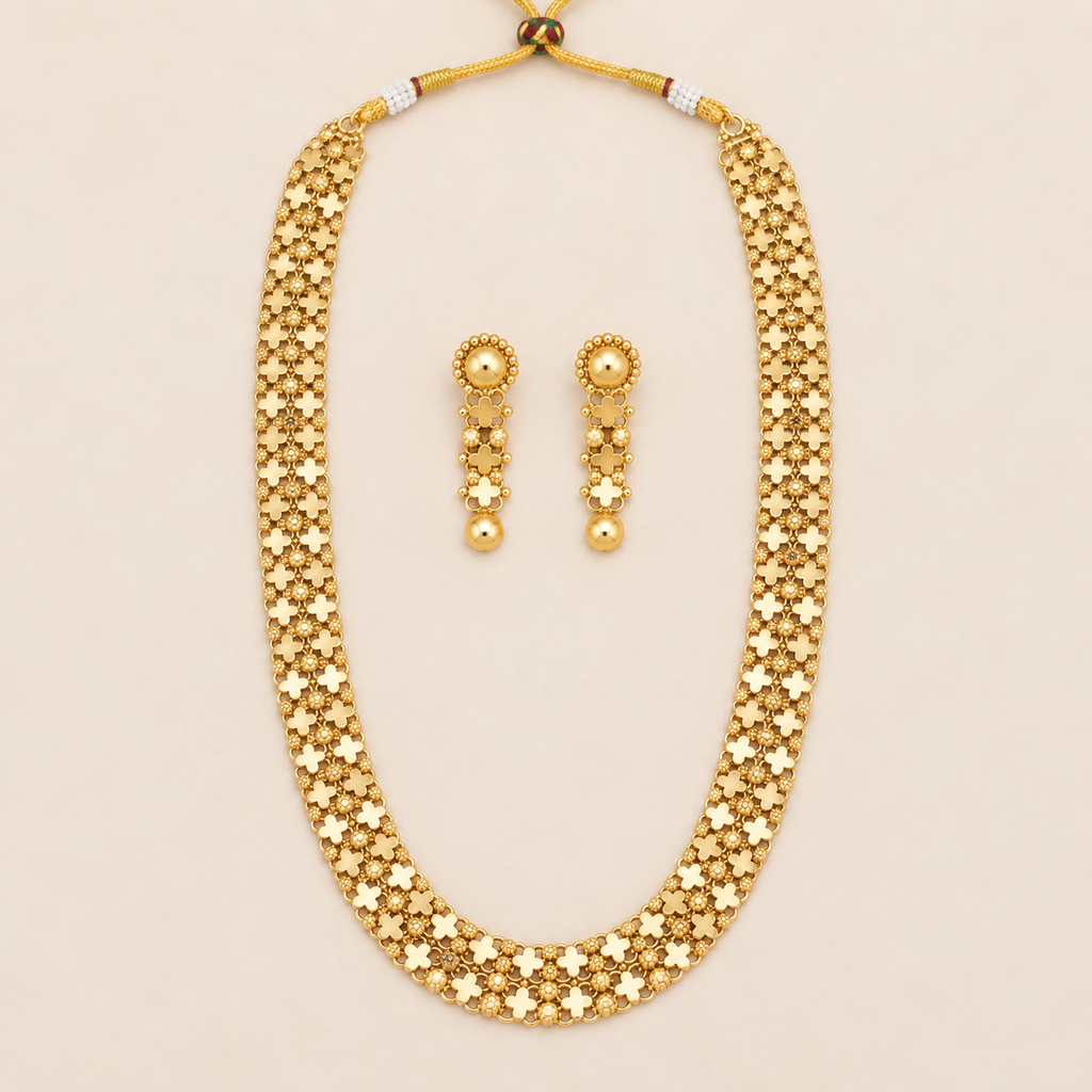Beautiful plain long gold necklace set