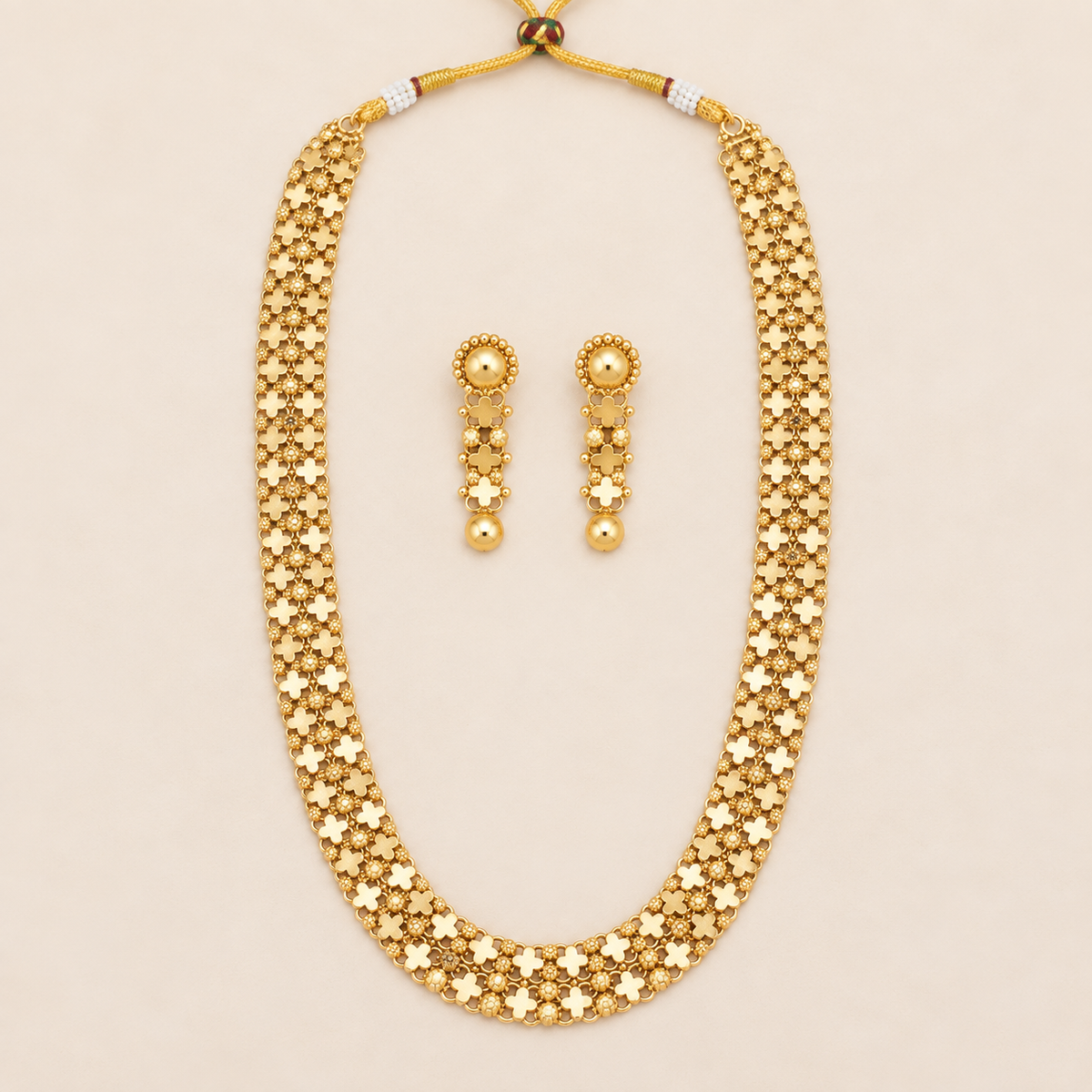 Beautiful plain long gold necklace set