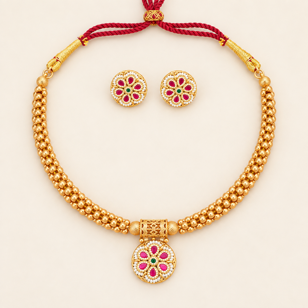 Stunning antique gold floral necklace set