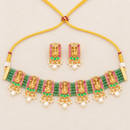 Stunning multicolor antique gold maa lakshmi necklace set