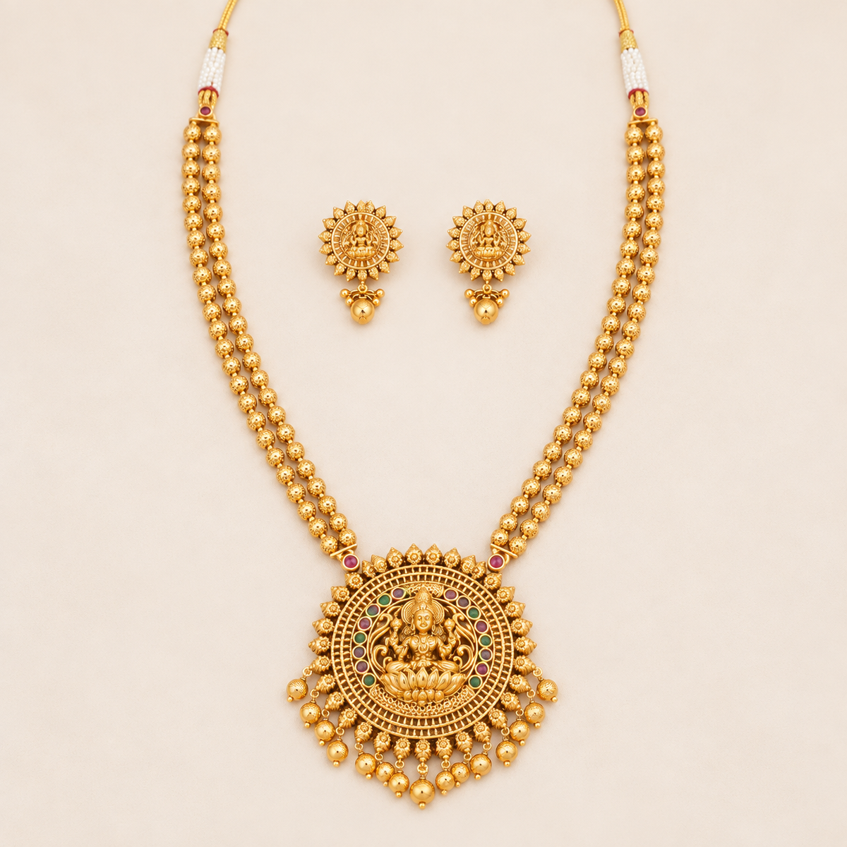 Beautiful maa lakshmi long antique gold necklace