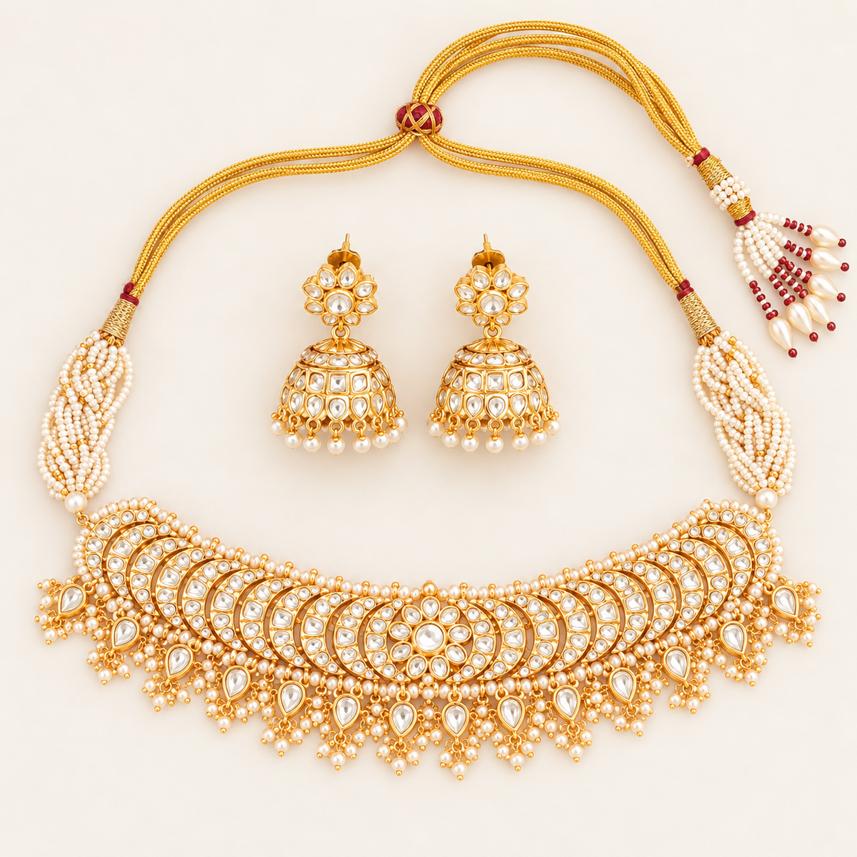Stunning Kundan Choker Set with Pearl Drops