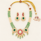 Emerald Beaded Kundan Necklace Set