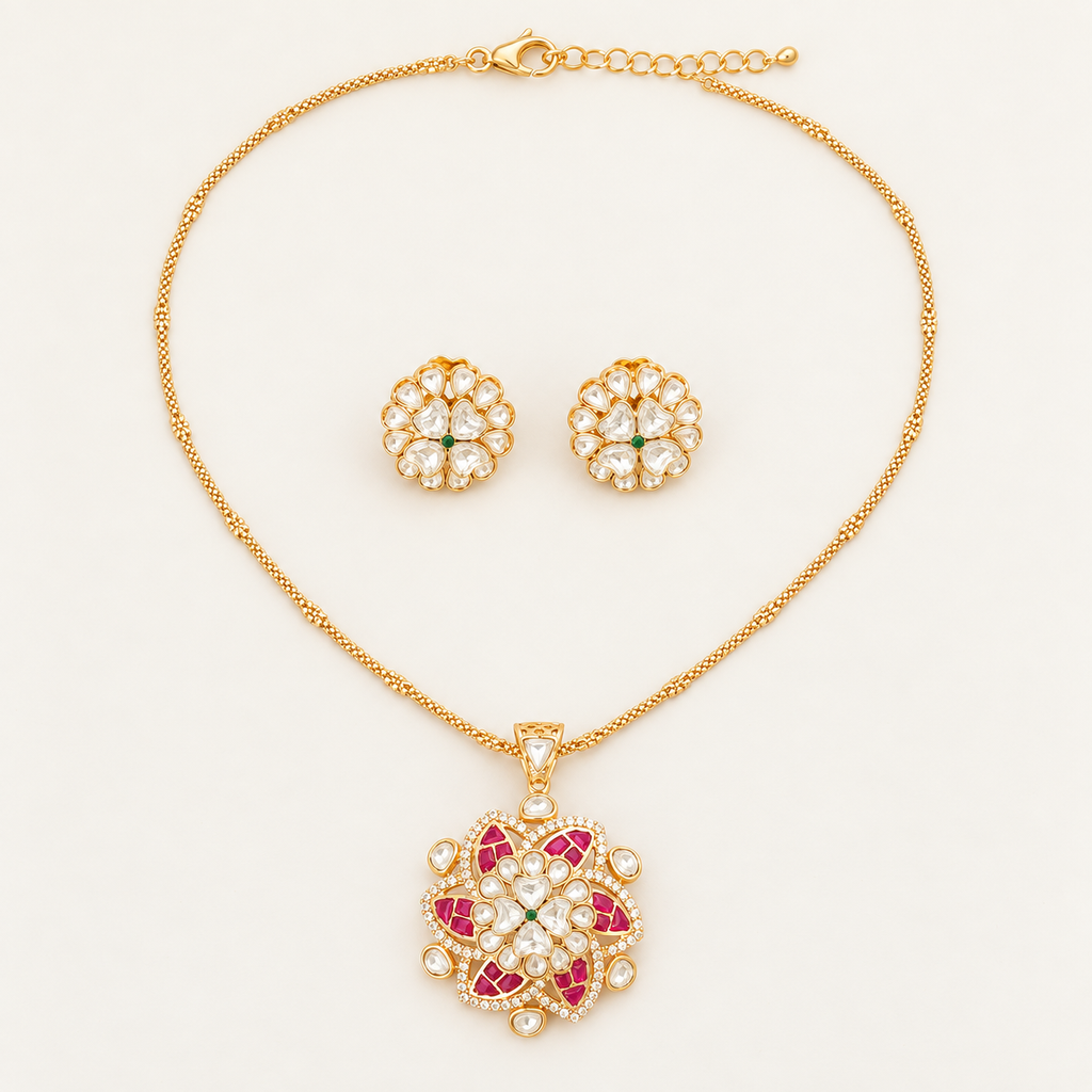 Floral Kundan Pendant Set