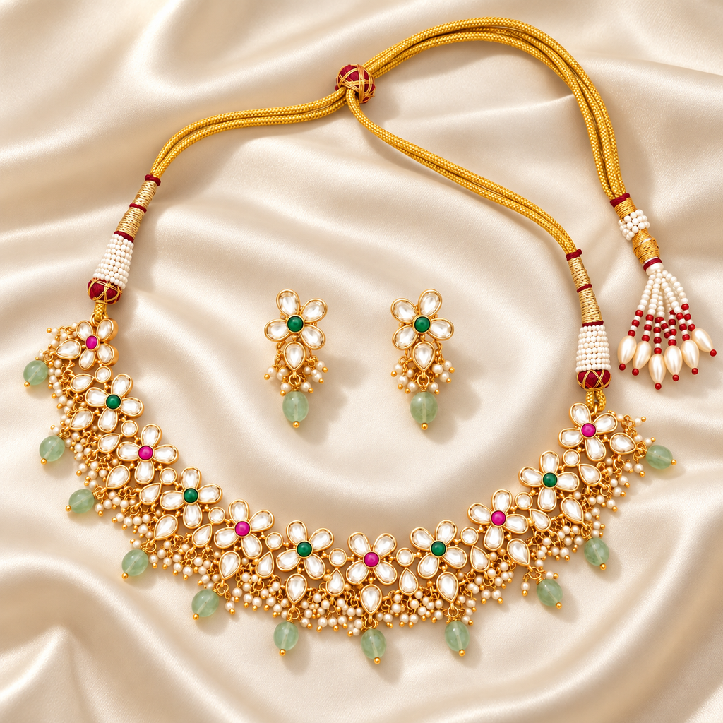 Gold kundan floral choker set
