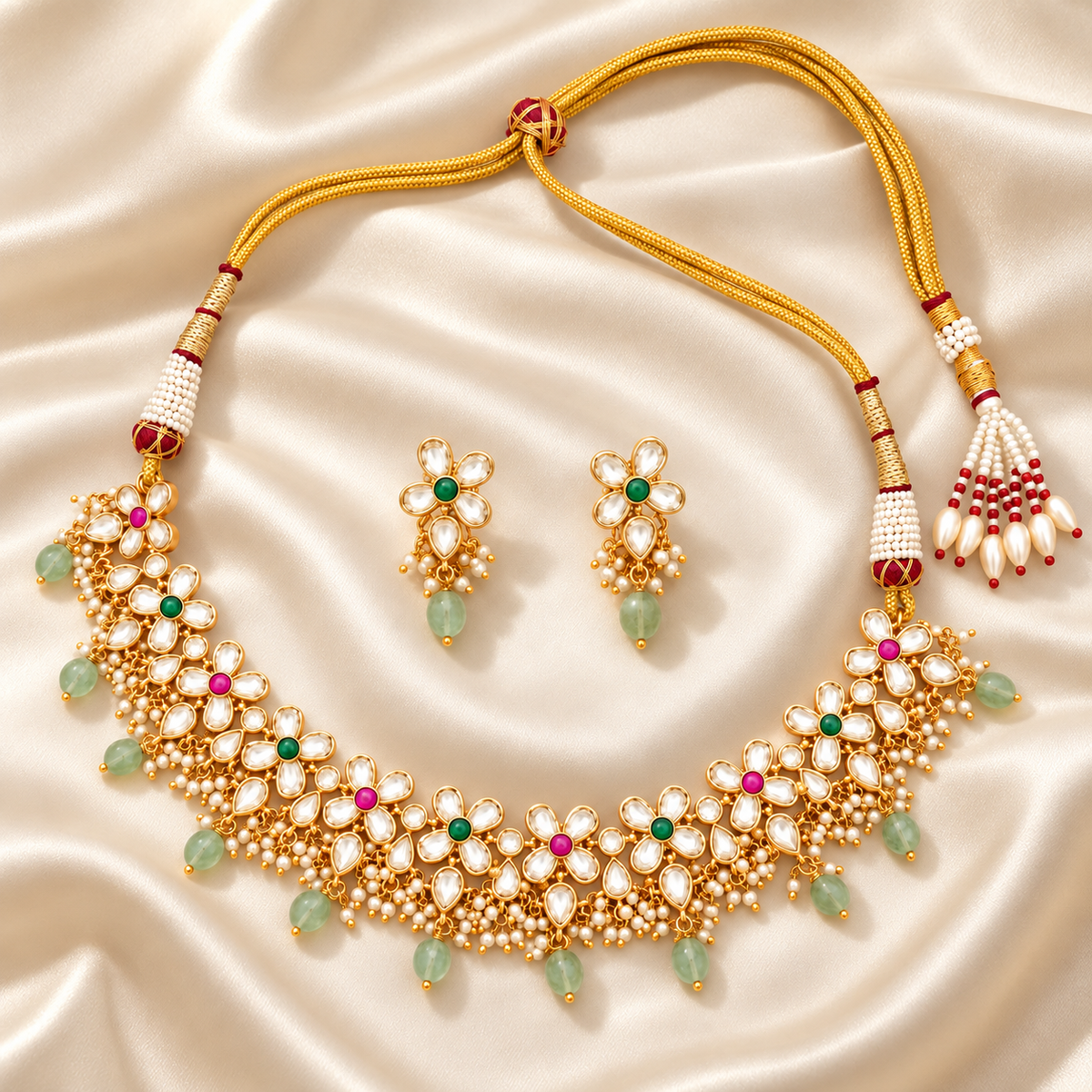 Gold kundan floral choker set
