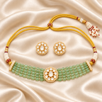 Green beaded kundan choker necklace set