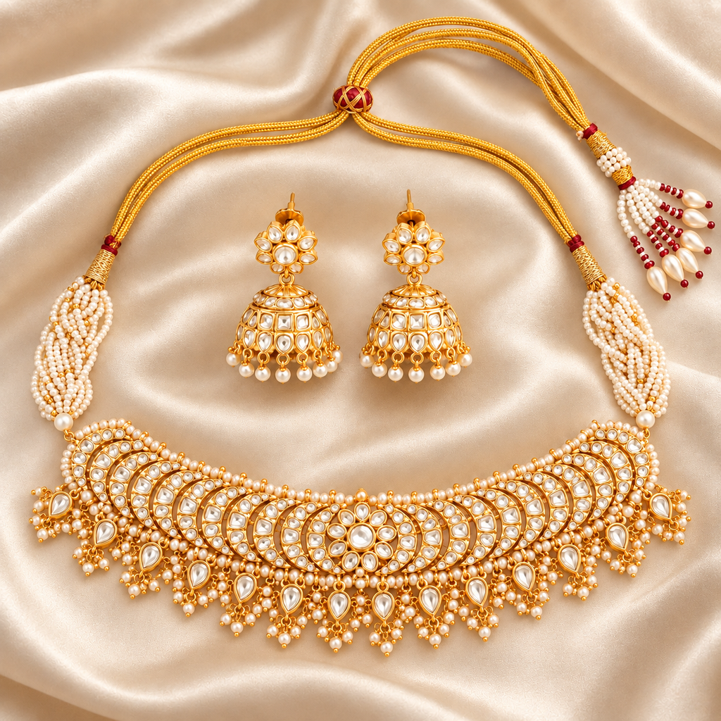 Stunning Kundan Choker Set with Pearl Drops