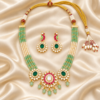 Emerald Beaded Kundan Necklace Set