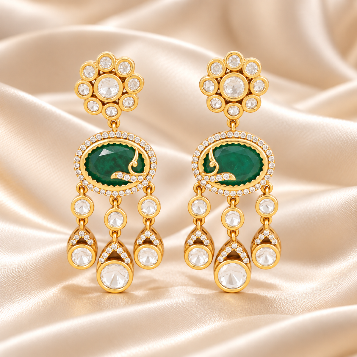 Emerald Green Kundan Drop Earrings
