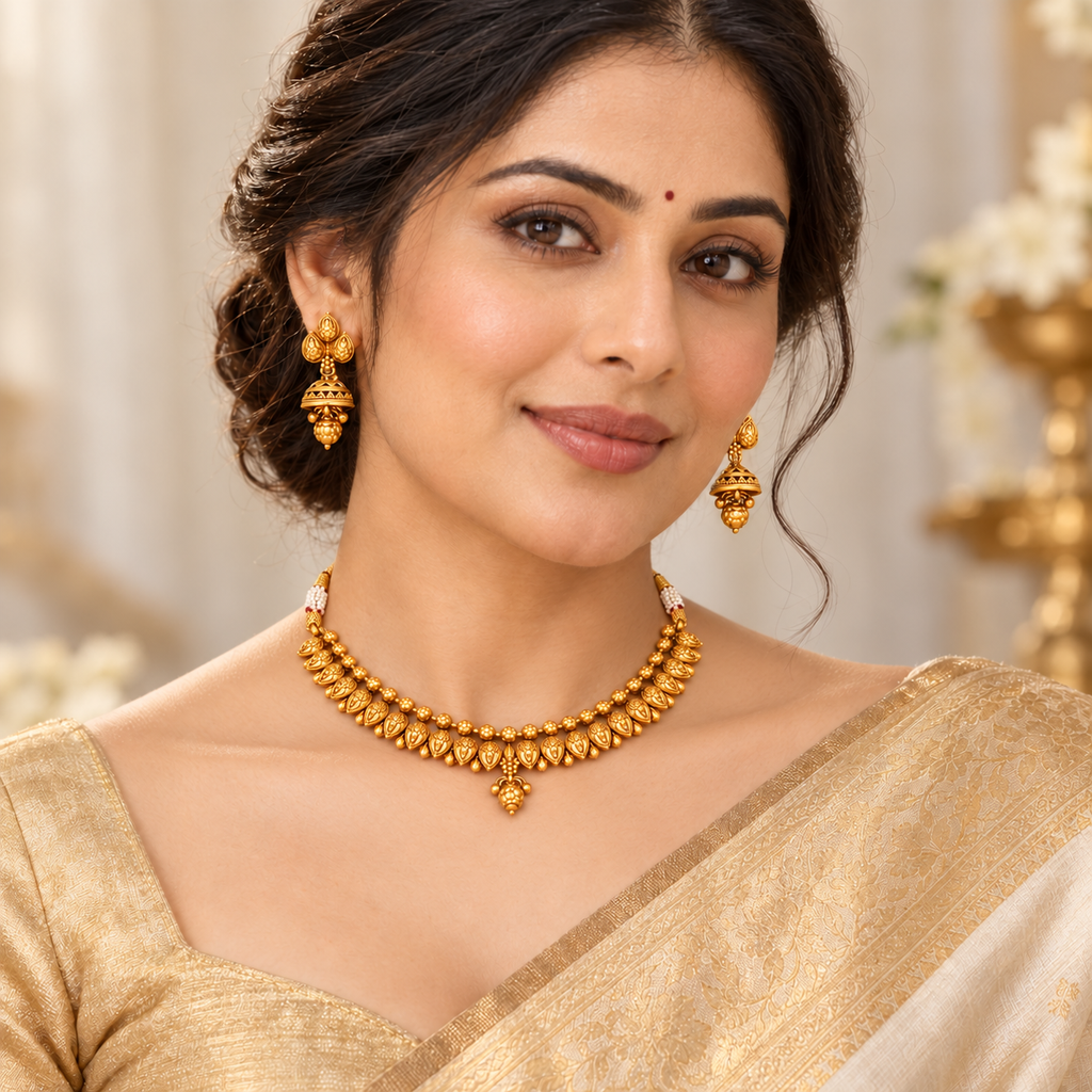 Stunning plain antique gold necklace set