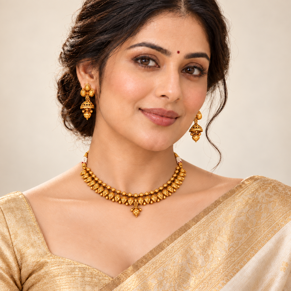 Stunning plain antique gold necklace set