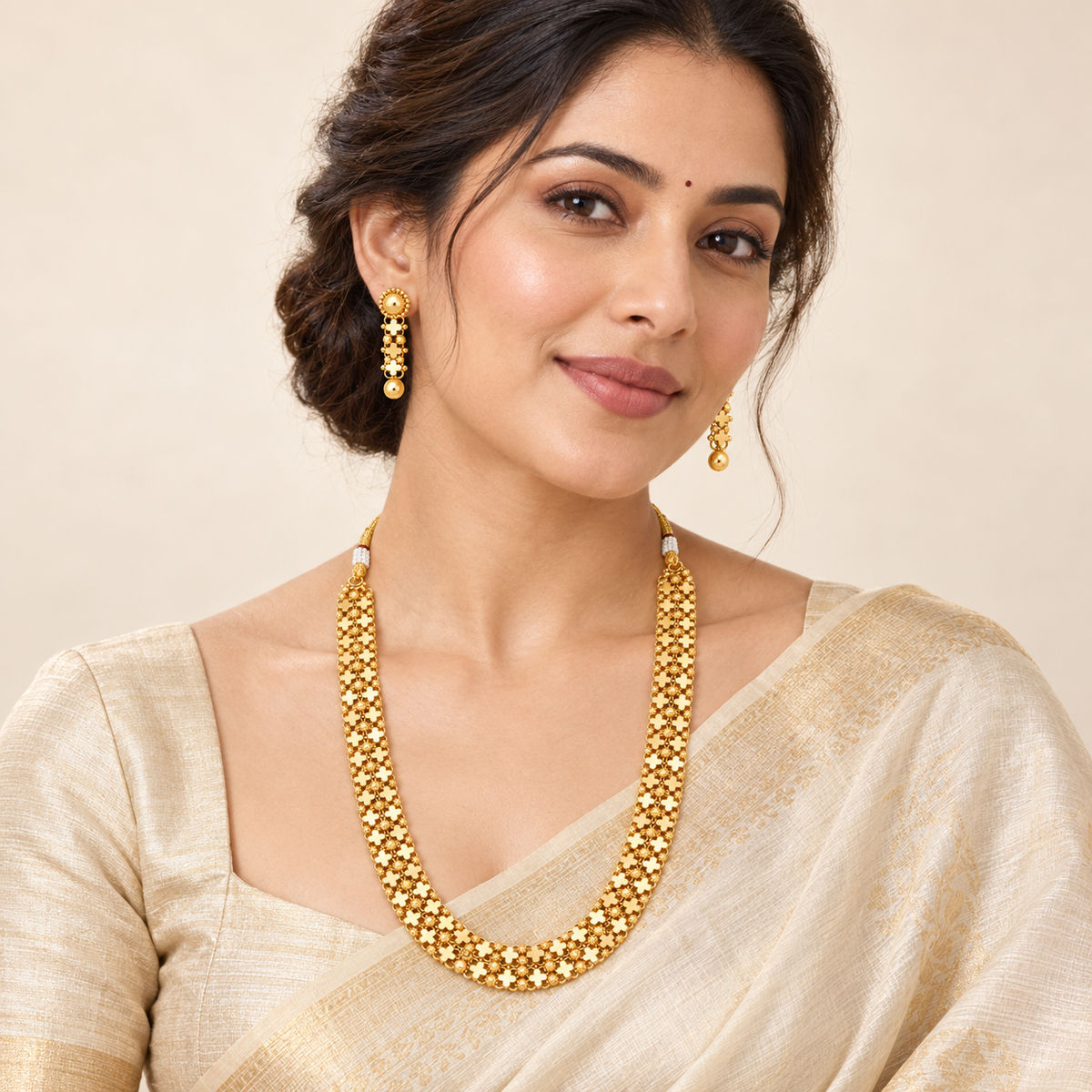Beautiful plain long gold necklace set
