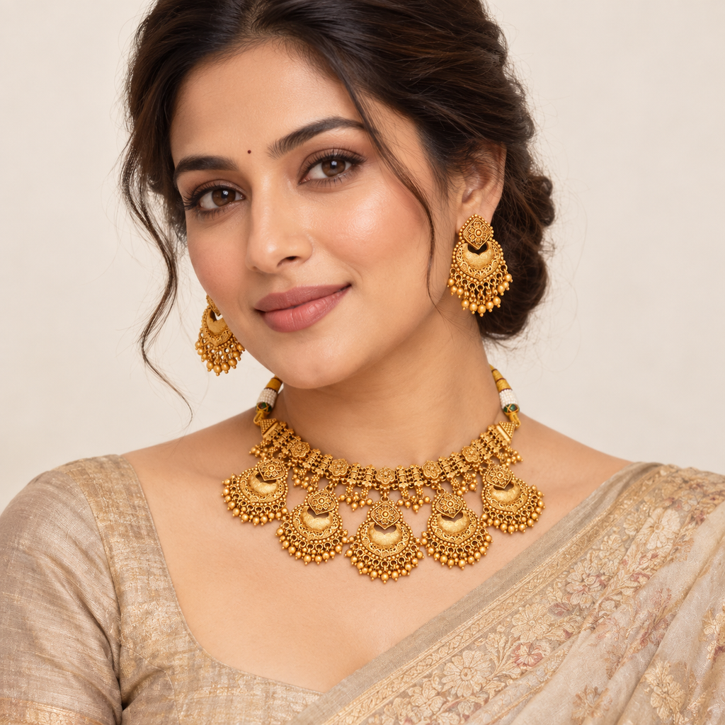 Stunning antique gold choker necklace set