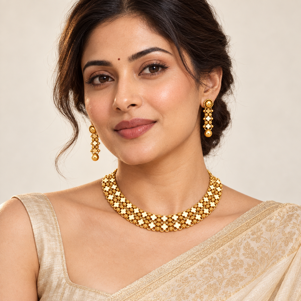 Stunning plain gold necklace set