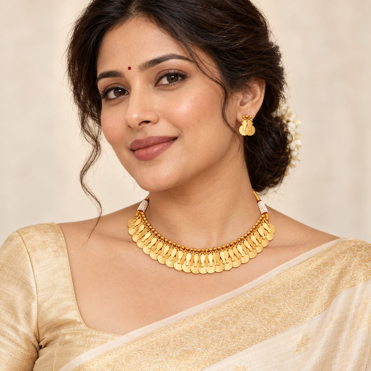 Stunning gold maa lakshmi necklace set