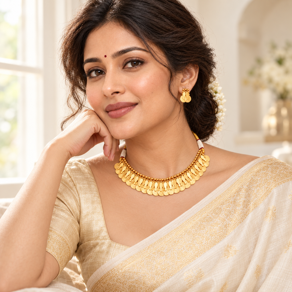Stunning gold maa lakshmi necklace set
