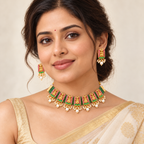 Stunning multicolor antique gold maa lakshmi necklace set