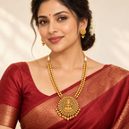 Beautiful maa lakshmi long antique gold necklace