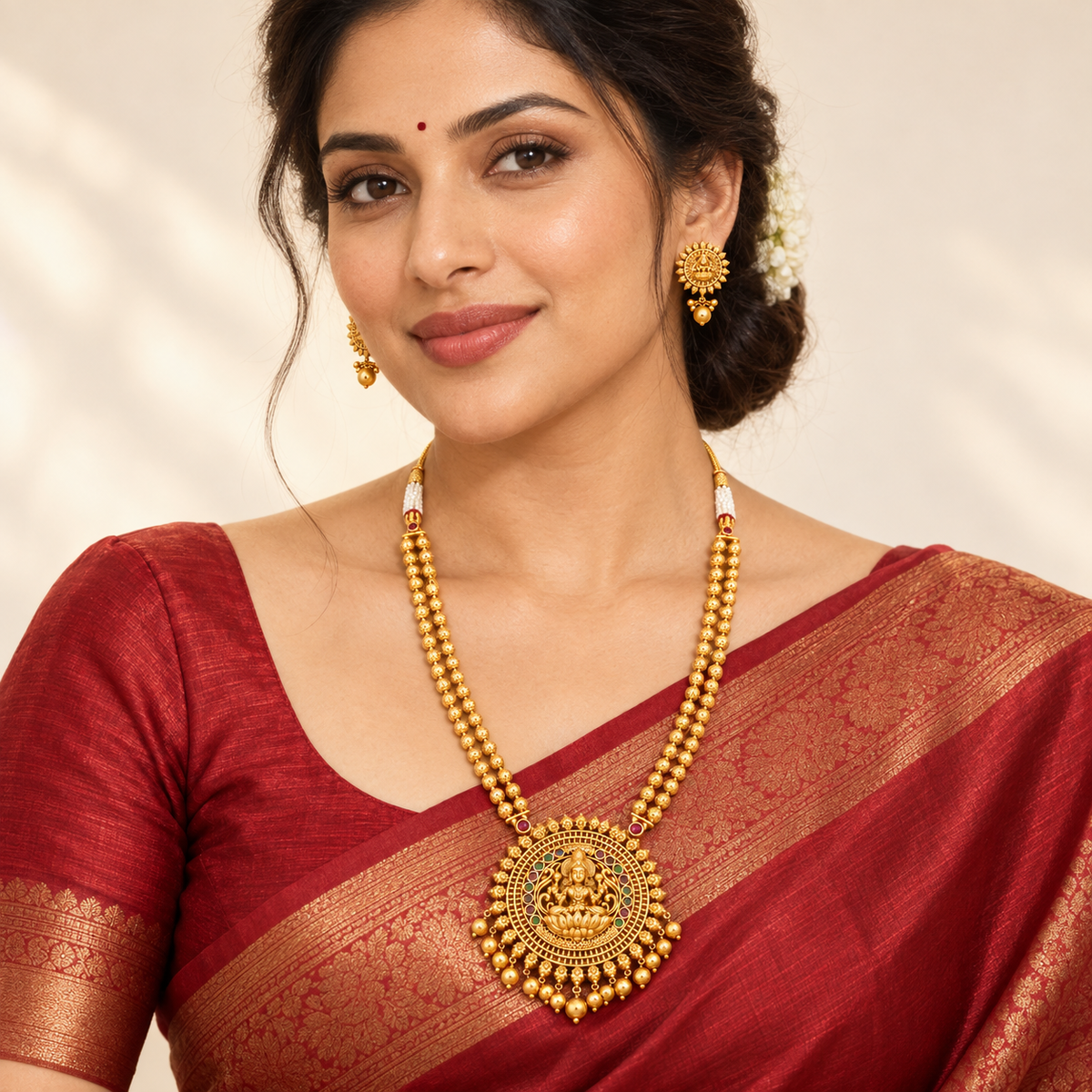Beautiful maa lakshmi long antique gold necklace