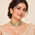 Green beaded kundan choker necklace set