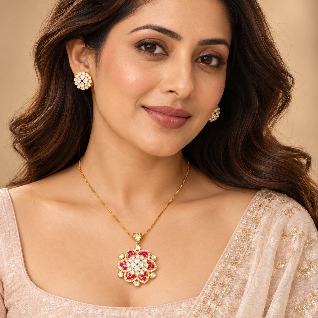 Floral Kundan Pendant Set