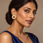 Ruby Red Floral Kundan Stud Earrings