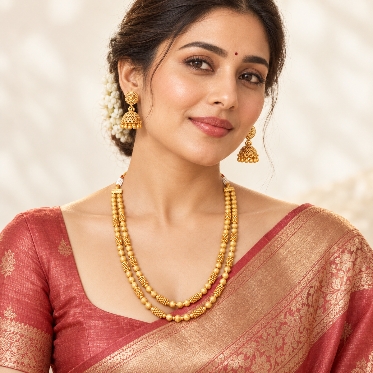 Beautiful two line gold mala set