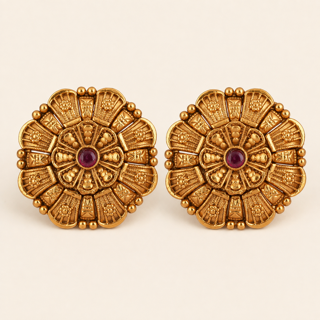 Antique Gold Plated Stone Stud