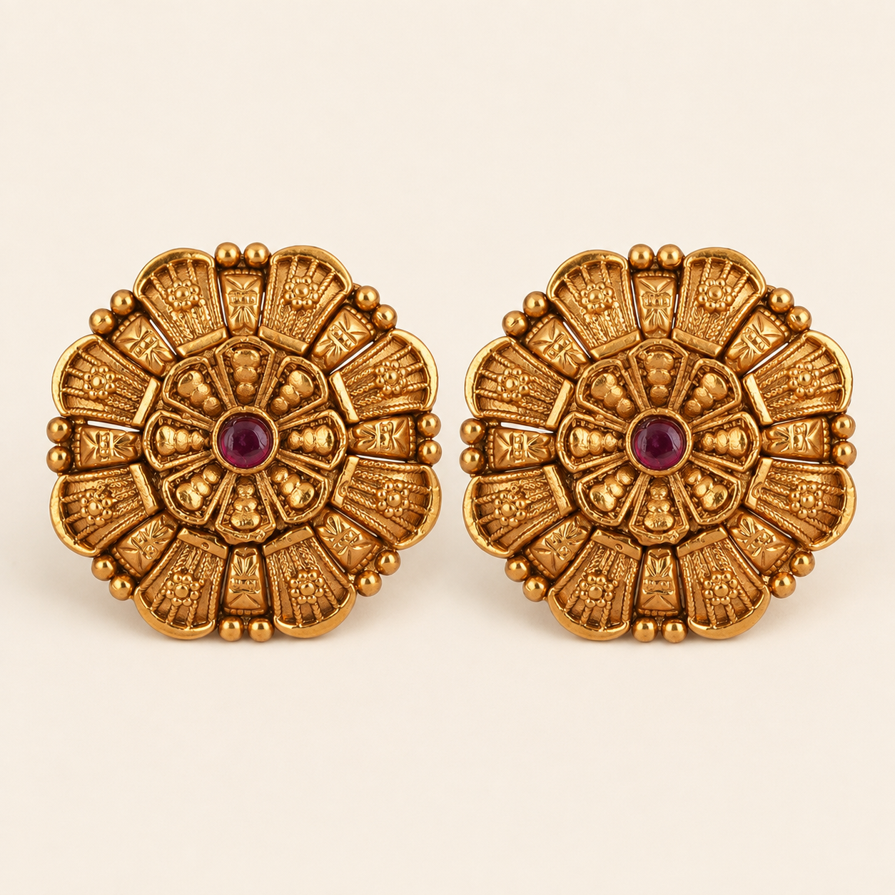 Antique Gold Plated Stone Stud