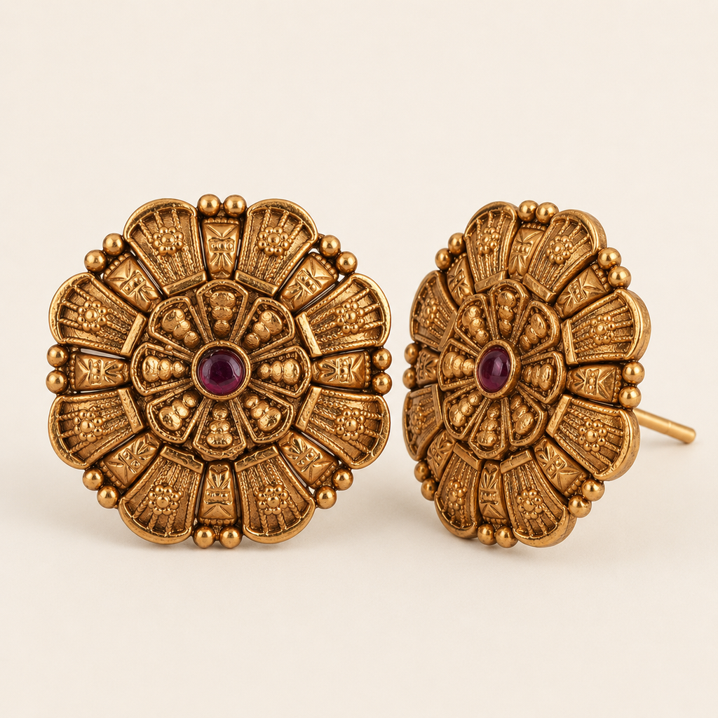 Antique Gold Plated Stone Stud