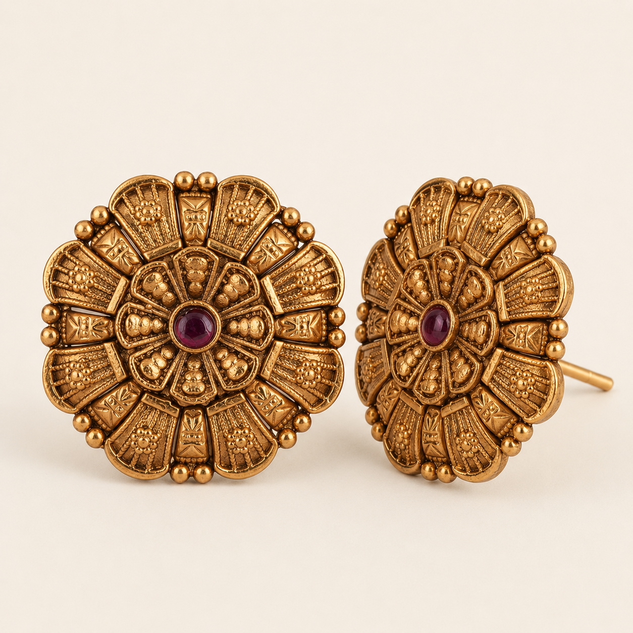 Antique Gold Plated Stone Stud