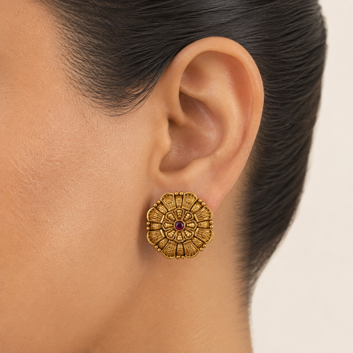Antique Gold Plated Stone Stud