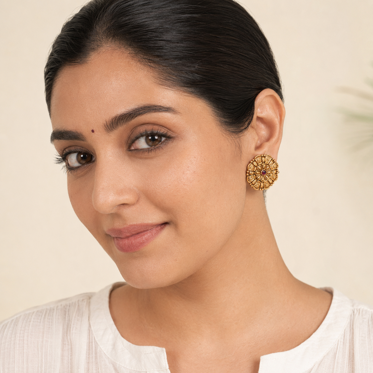 Antique Gold Plated Stone Stud