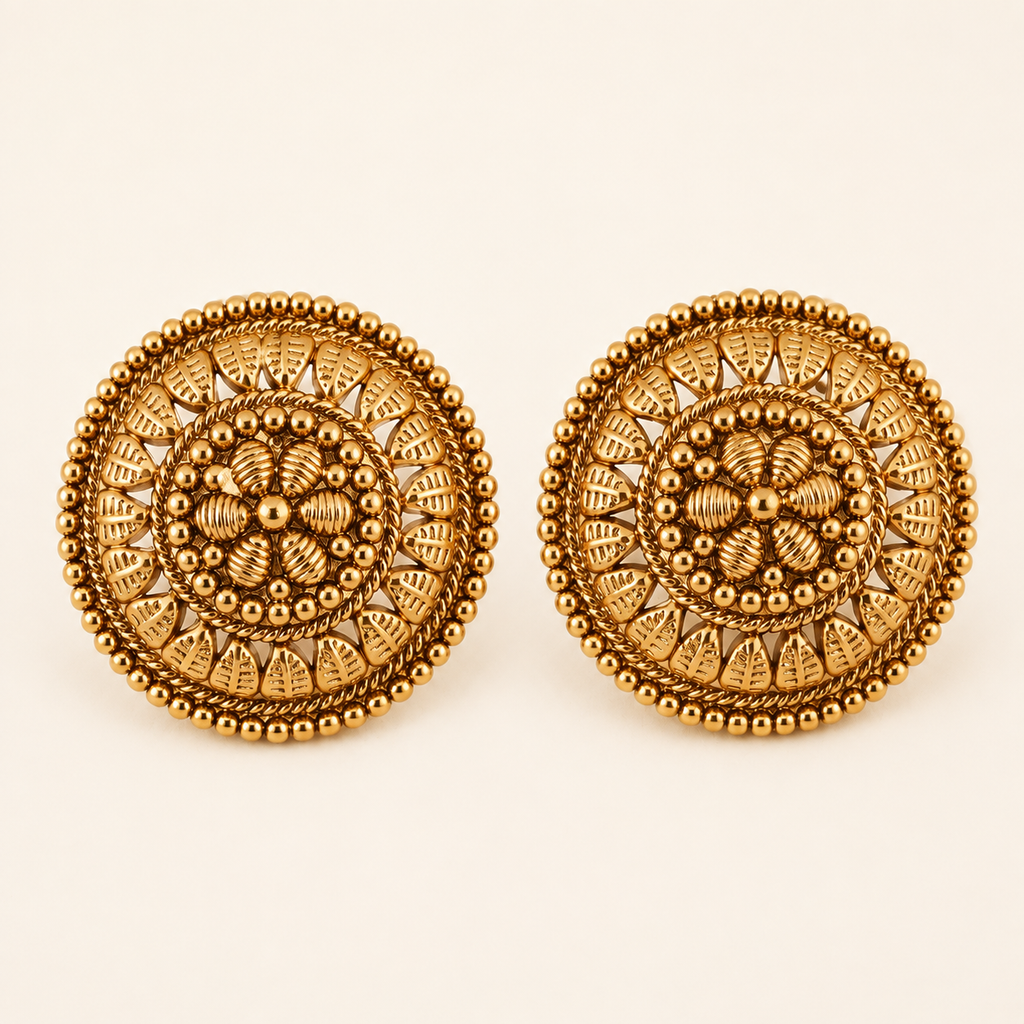 Antique Gold Round Plated Plain Stud Earring