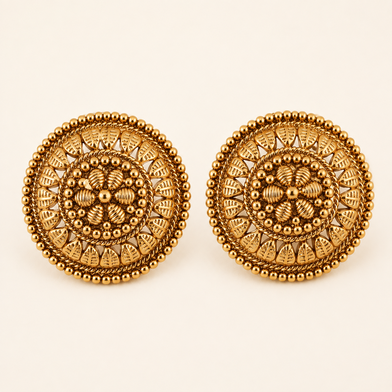 Antique Gold Round Plated Plain Stud Earring