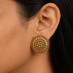 Antique Gold Round Plated Plain Stud Earring