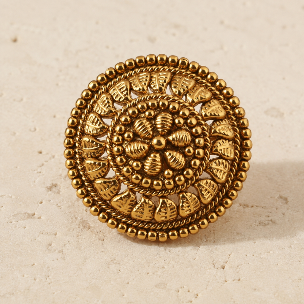 Antique Gold Round Plated Plain Stud Earring